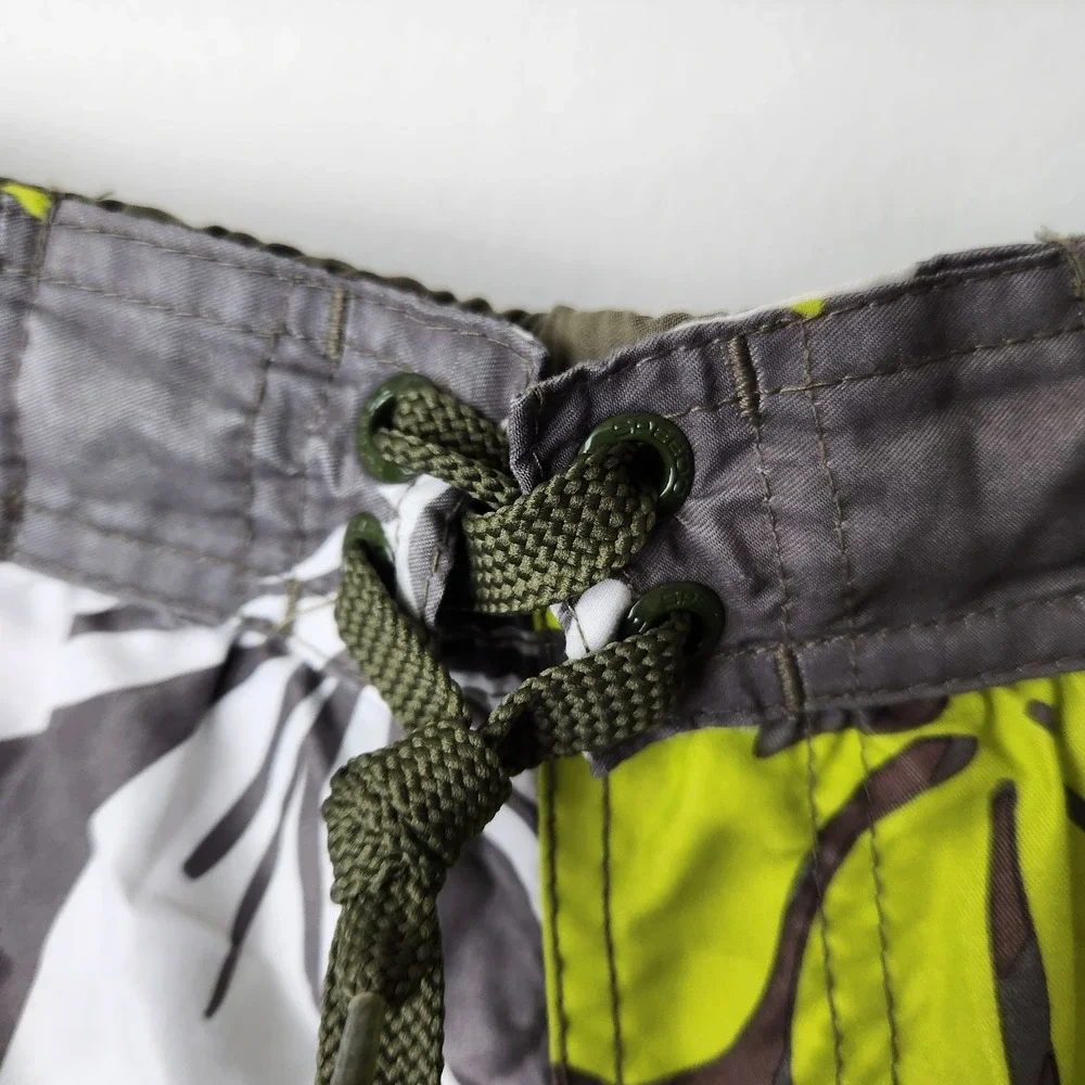 Speedo Hibiscus Floral‎ Board Shorts XL Brown Lime Green Tropical Swim Trunks